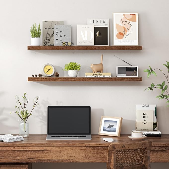 Heimlove 36 Inch Floating Shelves for Wall,Mounted Storage & Display Wood Shelves with Invisible Brackets,Hanging Shelf for Bedroom Living Room Kitchen Office,Set of 2,Rustic Brown