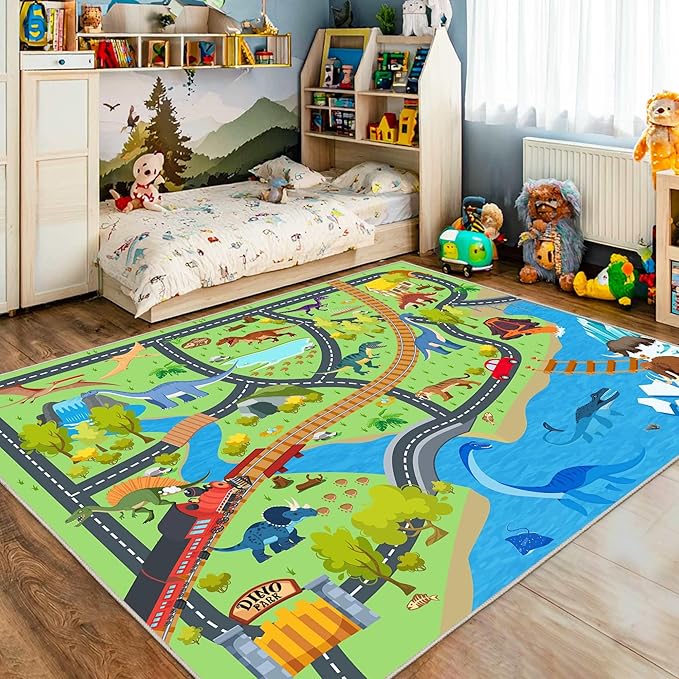 Kids Rugs for Playroom - Soft & Non-Slip 3x4 Feet Dinosaur Play Mat,Childrens Dinosaurs Carpet Washable Rug for Classroom Nursery Bedroom Boys