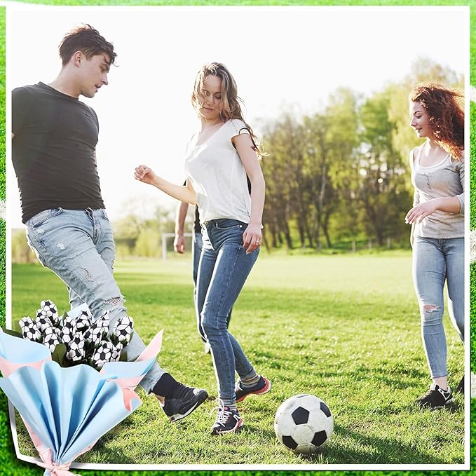 Suhine 24 Pcs Artificial Soccer Rose Flowers Sports Party Favors Bulk for Birthday Graduation Wedding Party Decorations Table Centerpieces Mom Fans Team Coach Senior Night Gift (Soccer Color, Normal)