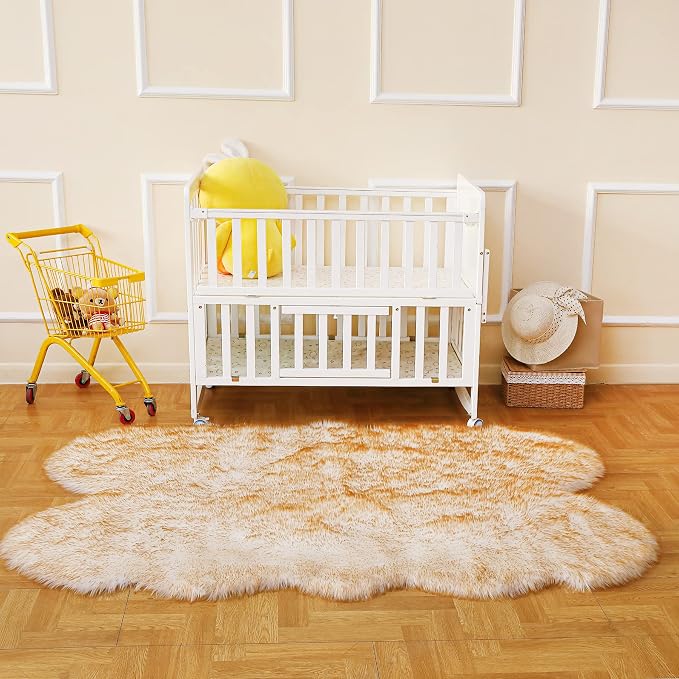 Faux Fur Rug White Yellow Fluffy Sheepskin Area Rug,Ultra Soft Shaggy Plush Rug Bedroom Living Room Sofa Floor Kids Room Bedside（4 x 6 ft Sheepskin）