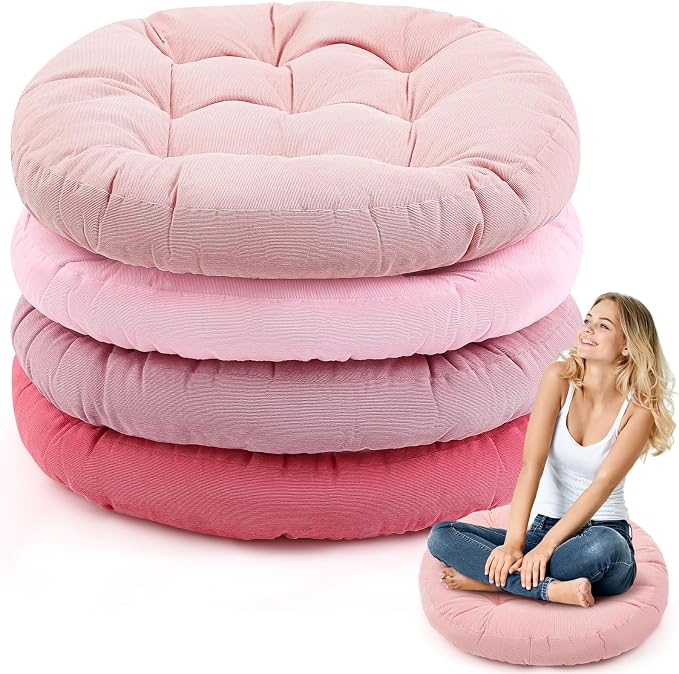 Jerify 4 Pcs Floor Pillow Cushions Large Round Square Large Meditation Floor Pillow for Classroom Adult Meditation Picnic Party Seating Learning Daycare School (Round,Mixed Pink)