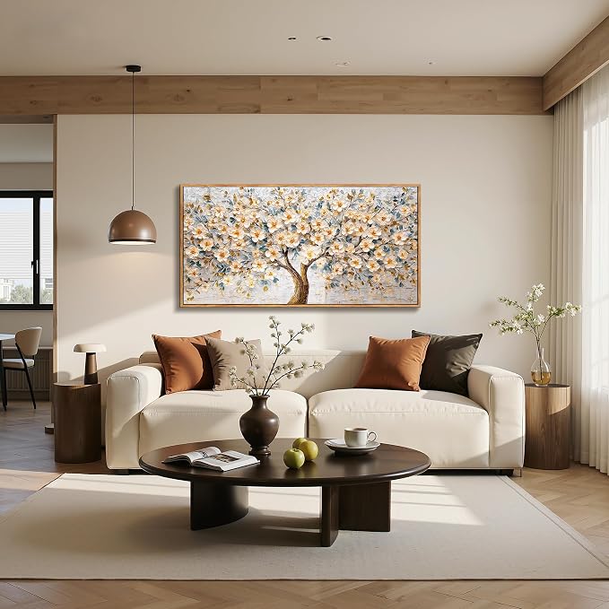 imjiayu Tree of Life Wall Art, Large Wall Decor, Framed Wall Art, Cherry Blossom Tree Prints, Abstract Plant Nature Picture, Modern Neutral Flower Paintings for Living Room Bedroom Home Office 20"x40"