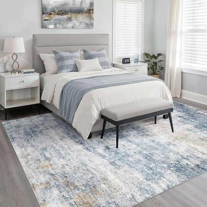 LOONGRUG 12x15 Abstract Blue Gold Rug