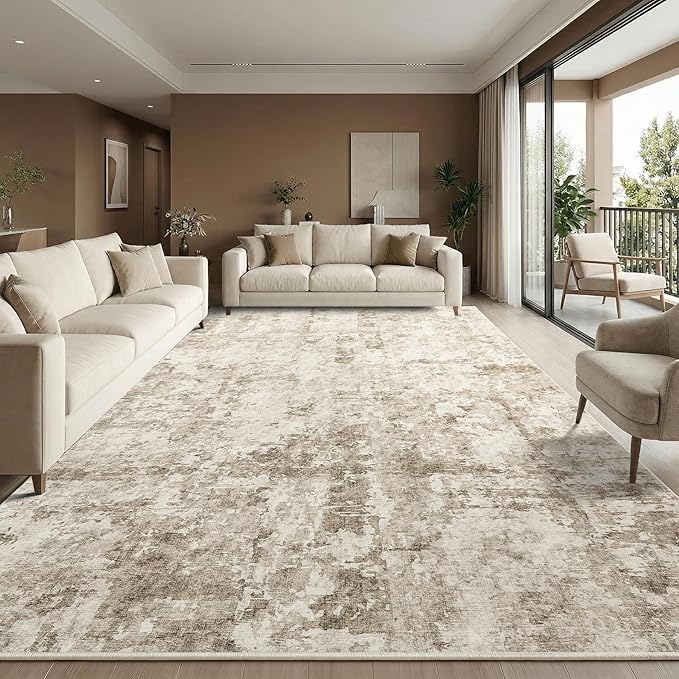 GarveeHome 10x14 Abstract Area Rug, Washable Soft Low Pile Non Slip Accent Rug for Living Room, Bedroom, Dining Room, Modern Neutral Indoor Carpet