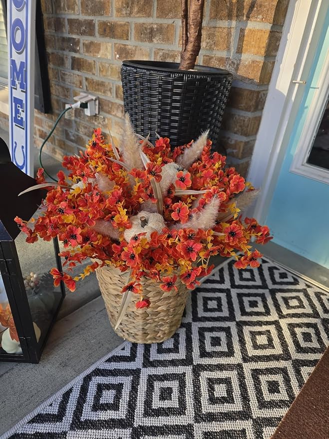 Faux Flower Daisy with Eucalyptus Leaves Fake Plants Greenery Boxwood Outdoor Indoor Garden Home Decoration Porch Patio 12 Bundles Orange