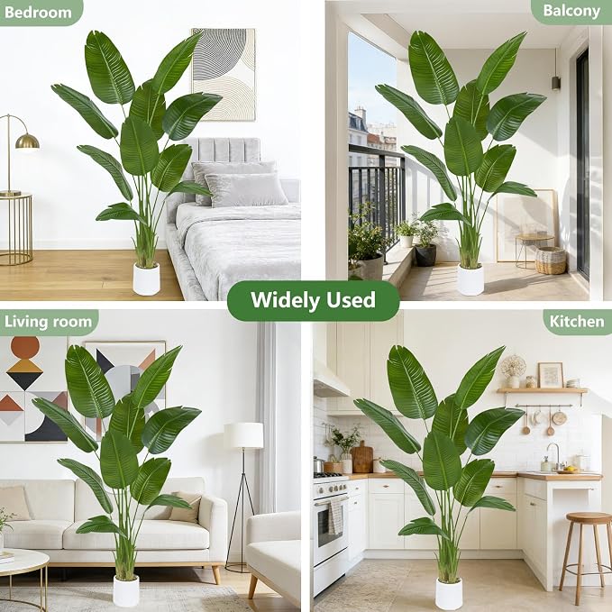 Bird of Paradise Artificial Tree, 6Ft Tall Faux Plant, Fake Banana Leaf Plant Indoor, Faux Palm Tree Faux Floor Plants Tropical Tree in Pot, Present for Friend Housewarming Decor