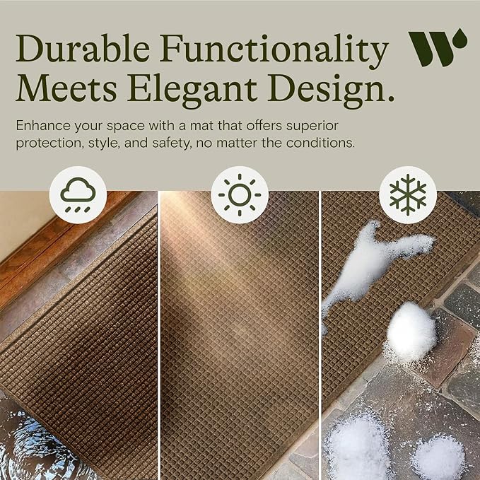 WaterHog Squares Front Door Mat Indoor Outdoor Entrance, Absorbent All-Weather Doormat with Non-Slip Rubber Backing, Dirt & Moisture Trapper, Low Profile, Easy Clean, Made in USA, 45.5"x70" Camel