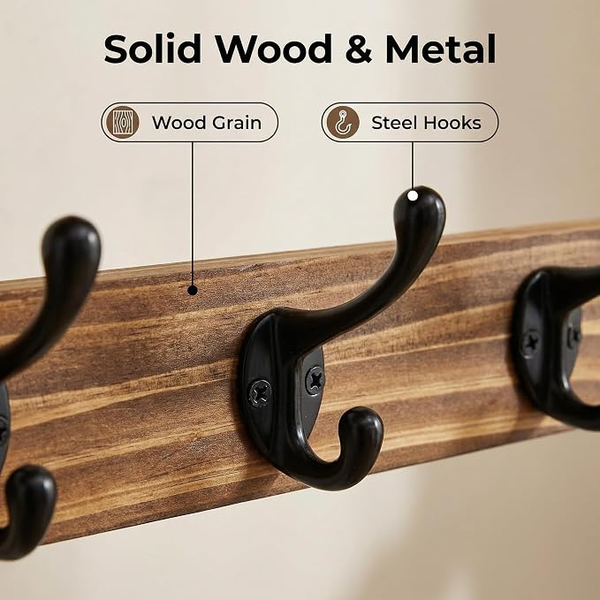 29" Coat Rack Wall Mount with Shelf, 4 in 1 Wall Mounted Coat and Key Hanger with 11 Hooks, Entryway Key Holder with Mail Holder for Living Room, Bedroom