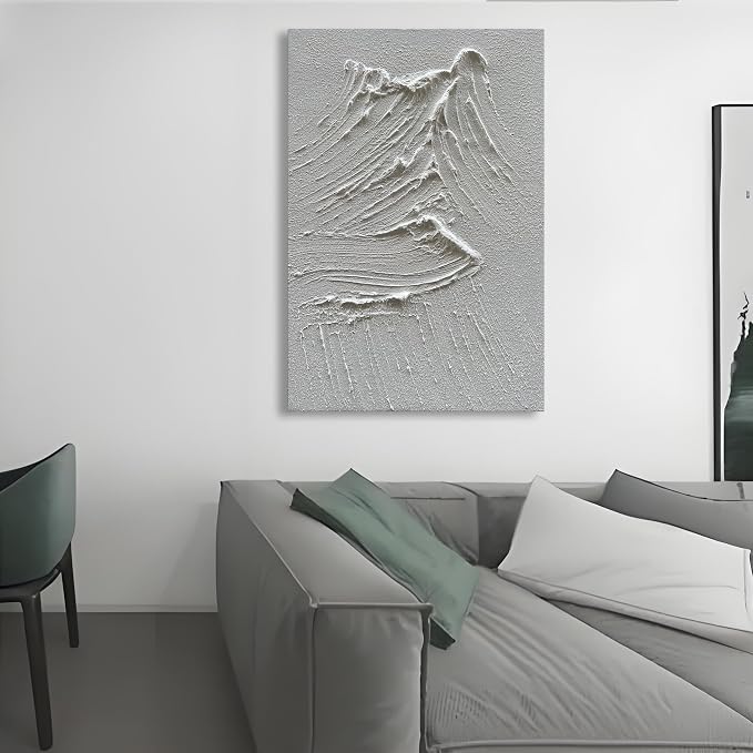 Hand-Painted Canvas Wall Art White Texture Abstract Oil Painting Minimalist Art Painting Bedroom Dining Room Living Room Office Wall Decoration 36x24 inches