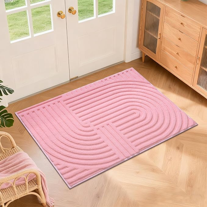 Pauwer Pink Area Rug for Girls Bedroom 2x3 Soft Fluffy Non Slip Machine Washable Rugs Arch Modern Indoor Mat Fuzzy Floor Carpet for Kids Nursery Living Room Dorm Playroom Dining Baby Home Decor
