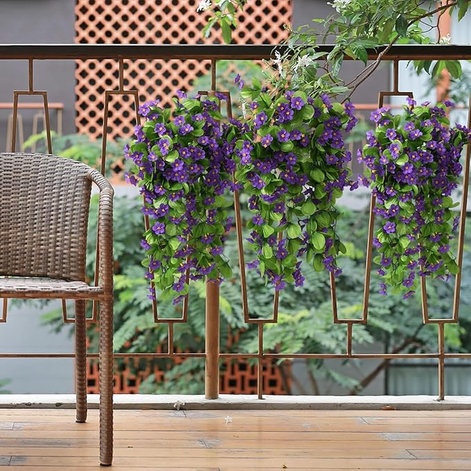ZFProcess 2PCS Artificial Hanging Flowers, Fake Hanging Plants Violet Vines UV Resistant for Wall Home Room Garden Wedding Indoor Outdoor Spring Summer Decoration(Purple)