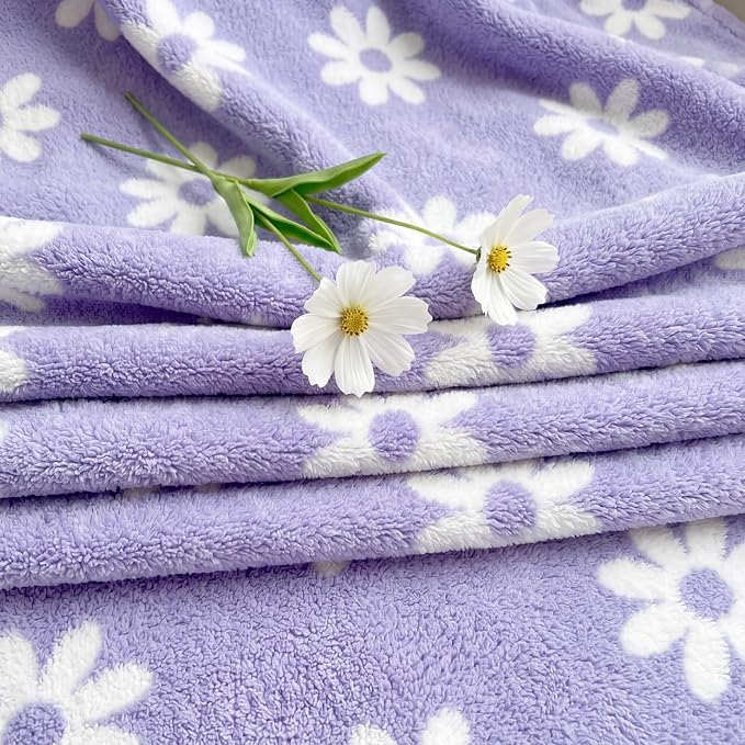 WRENSONGE Soft Throw Blanket for Couch-Cozy Reversible Knitted Blankets | Lightweight Warm Fluffy Decor for Women, Mom, Her & Girls, Sofa, Chair, Bed, 50x60in,Daisy Floral Purple