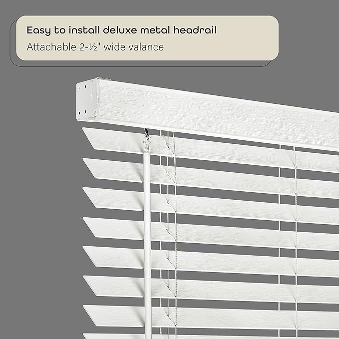 Cordless Room Darkening Plantation Blind - 35 Inch Width, 64 Inch Length, 2" Vinyl Slat Size - White - GII Madera Falsa Faux Wood, Light Filtering Horizontal Windows Blinds by Achim Home Decor