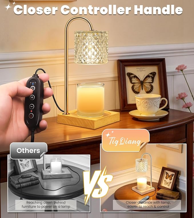 TigQiang Candle Warmer Lamp with Timer Dimmer, Birthday Gifts for Women Mom, House Warming Gifts, Elegant New Home Decor, Wax Warmer for Jar Candles, Heater Lamp for Scented Wax, Clear Glass