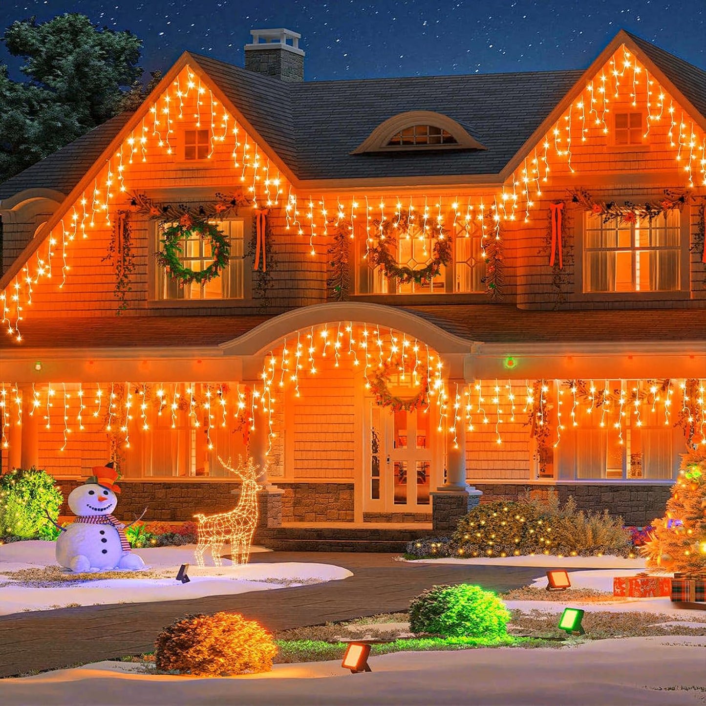 Orange Lights for Halloween 66ft 640 LED Icicle Christmas Lights Outdoor 8 Modes with 120 Drops, Waterproof Halloween Light Outdoor Plug in for Outside Indoor Party Holiday Tree Decorations