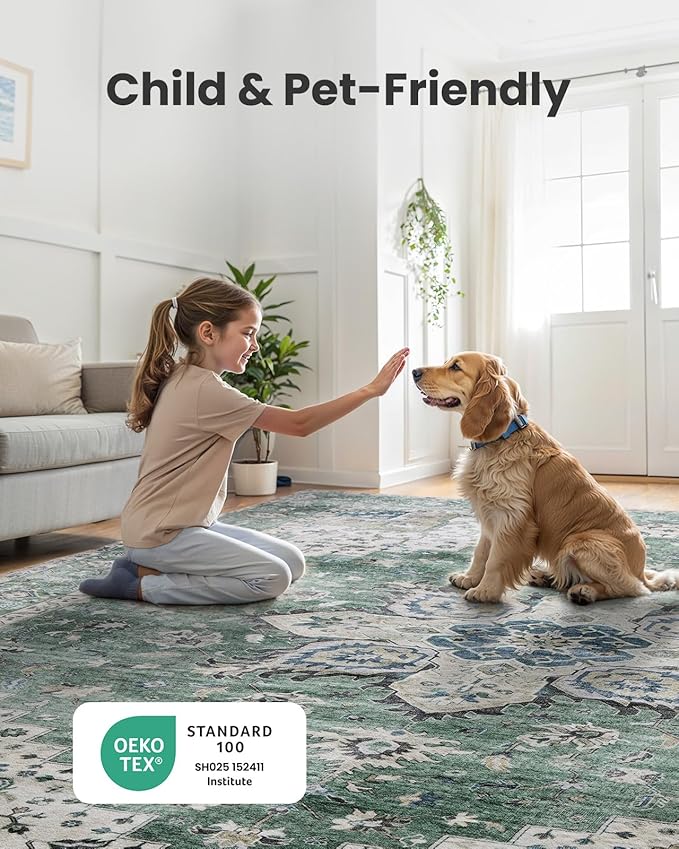 AMADA HOMEFURNISHING 2x3 Washable Area Rug, Low-Profile Entryway Rug with Non-Slip Backing & Durable Edge Binding, Vintage Rug Pattern, Small Rugs for Entryway, Kitchen & Living Room
