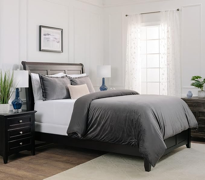 Chanasya Premium Velour Velvet Duvet Cover Set - Duvet Cover (104” x 90”) & 2 Pillow Shams (20” x 36”) - 3-Piece Set - Dark Gray, King Size
