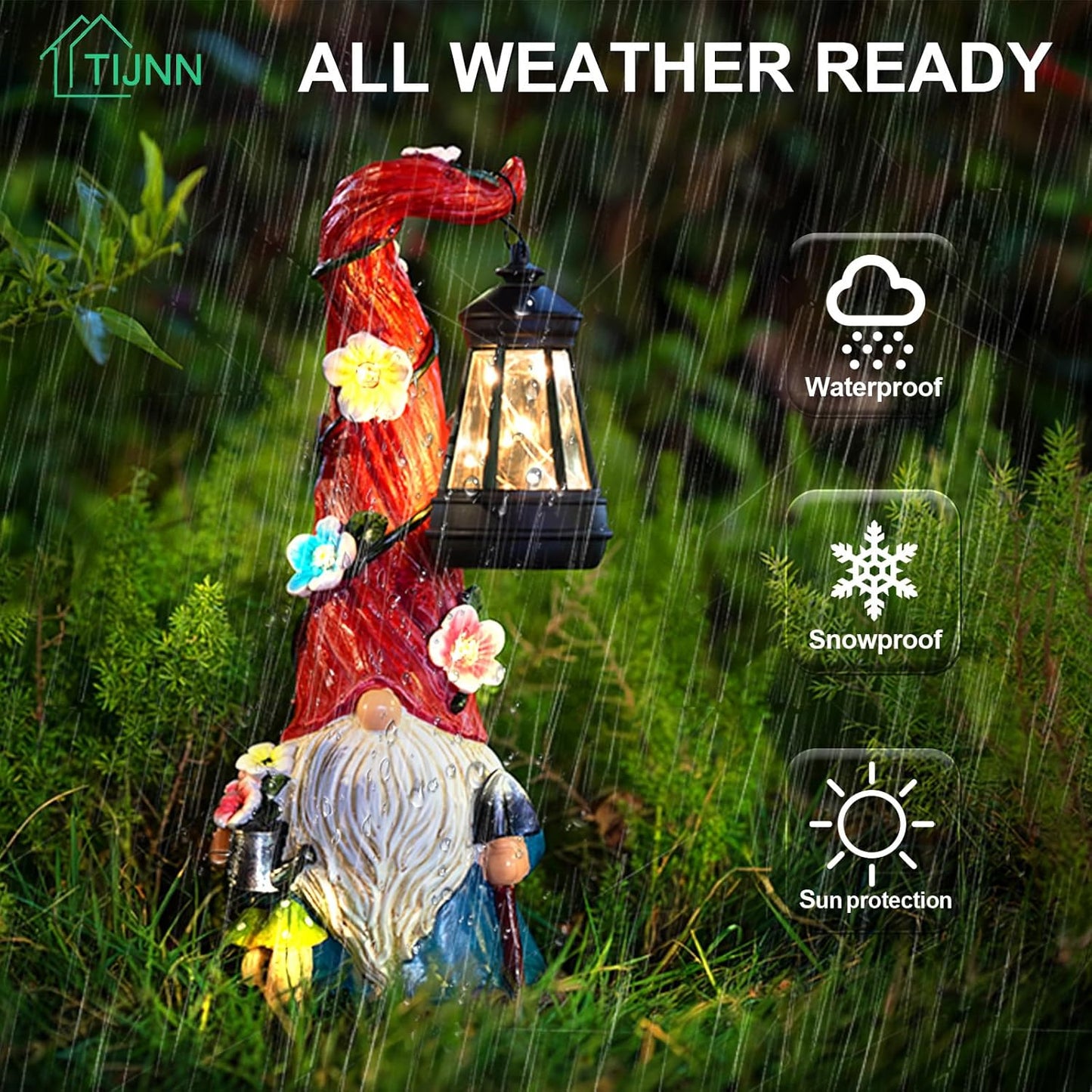 TIJNN Solar Garden Gnome Statue with Lantern, Dwarf Gardener Outdoor Decor for Patio, Yard, Porch Garden Gifts