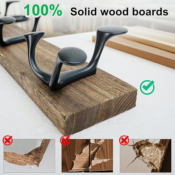 WEBI Coat Rack Wall Mount,17" Solid Wood Coat Hooks Wall Mounted Coat Hanger,16" Hole to Hole,Heavy Duty Hook Rack Rail,3 Triple Hooks for Hanging Coats,Jacket,Clothes,Hat,Backpack,Weathered Brown