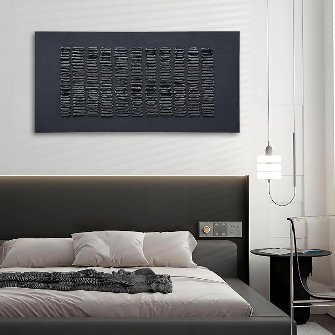 NANKAI Art Hand-Painted Thick-Textured Black Minimalist Wall Art, 30x60 inches Contemporary Art Canvas Oil Painting, Large-Scale Home Office Corridor Wall Art