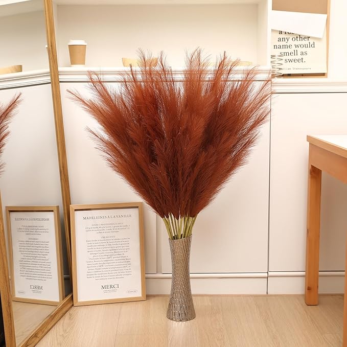 Wertuirk Burnt Orange Pampas Grass, 8 Pcs 45 Inch Tall Large Faux Pompous Grass, Long Artificial Flowers for Floor Vase, Wedding, Party, Baby Shower, Farmhouse and Fall Decor (Burnt Orange)
