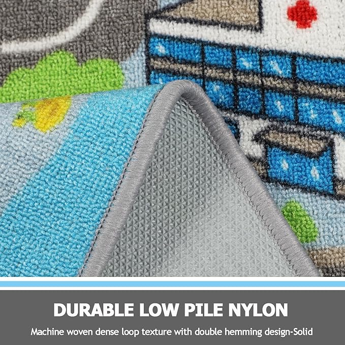 Capslpad Sky Blue Car Road Kid Rug Carpet Playmat for Playoom Traffic Road Kids Play Mat for Toddler Non Slip Washable City Map Race Track Carpet Rug for Kids Room Bedroom Nursery Room Decor,5.2'x3.3'
