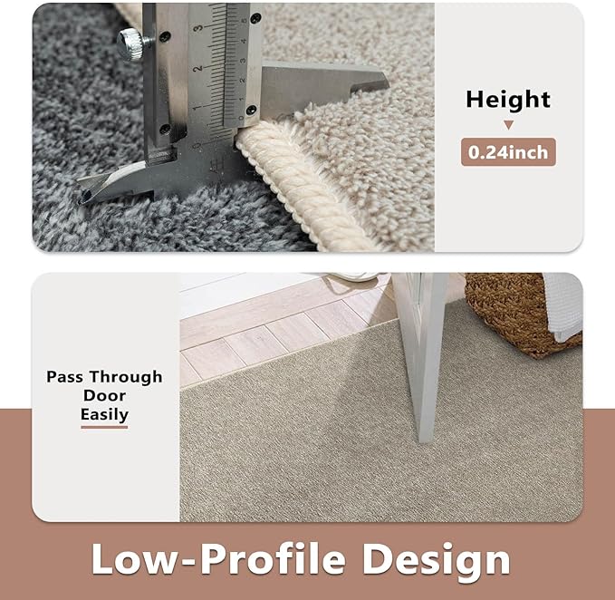 FinRèc 4x6 Washable Area Rugs for Bedroom Living Room, Low Pile Thin Rug Solid Color, Non-Slip Carpet Indoor for Home Decor (Greige)