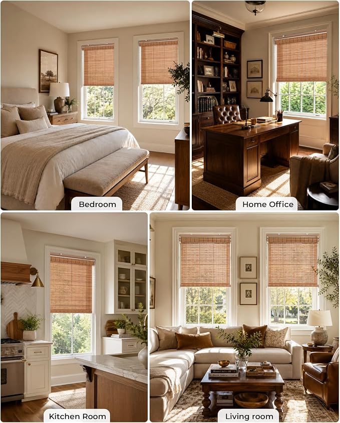 UNISHADES Cordless Bamboo Roller Shades, 21×70 in, Brown206 | Woven from Wide Bamboo Strips Roll Up Blinds, Protecting Privacy, Light Filtering