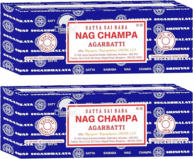 Satya Sai Baba Satya Nag Champa Incense Sticks 250 gmx 2 Pack (500 GMS), Agarbatti Hand Rolled Agarbatti Fine Quality Incense Sticks for Purification, Relaxation, Positivity, Yoga & Meditation