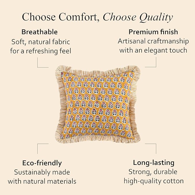 CPC Yellow Citrine Ruffle Throw Pillow Covers for Couch, 24x24 Inch Cotton Stripe Ruffle Couch Pillows for Living Room, Hidden 20 Inch Zipper Boho Pillow Case or Cute Outdoor Ruffle Pillows