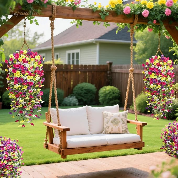 Serwalin Artificial Hanging Flowers for Outdoors Decoration,8PCS UV Resistant Fake Silk Artificial Outdoor Plants for Porch Patio Balcony Indoor Planter Garden Yard Decor (Summer Color,8PCS)