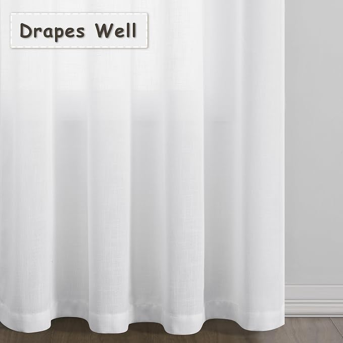 White Linen Curtains 54 Inch Length 2 Panels Set for Bedroom Dining Room Kitchen Grommet Linen Drapes Semi Sheer Soft Boho Farmhouse Neutral Window Curtains 54 Inches Long for Living Room Off White