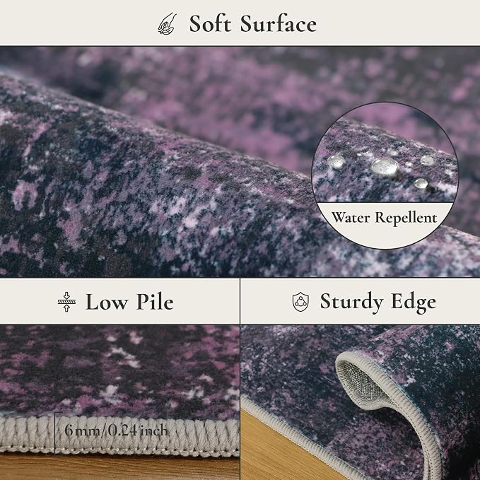 BEIMO Area Rugs 6x9 for Living Room Bedroom, Modern Abstract Machine Washable Rug, Large Soft Low Pile Floor Carpet with Non Slip Backing for Dining Room, Purple