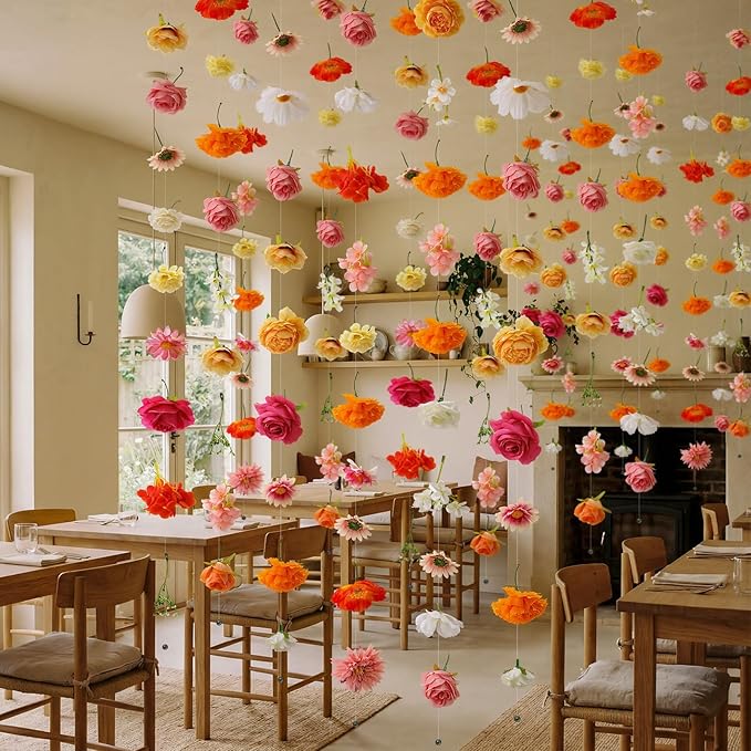 Suncalla 12 Pcs 70.8 ft Flower Garlands Hanging Artificial Wildflower Vine Decor from Ceiling Floating Floral Backdrop Silk Fake Flower Garland for Wedding Home Garden Wall Arch(Rose)