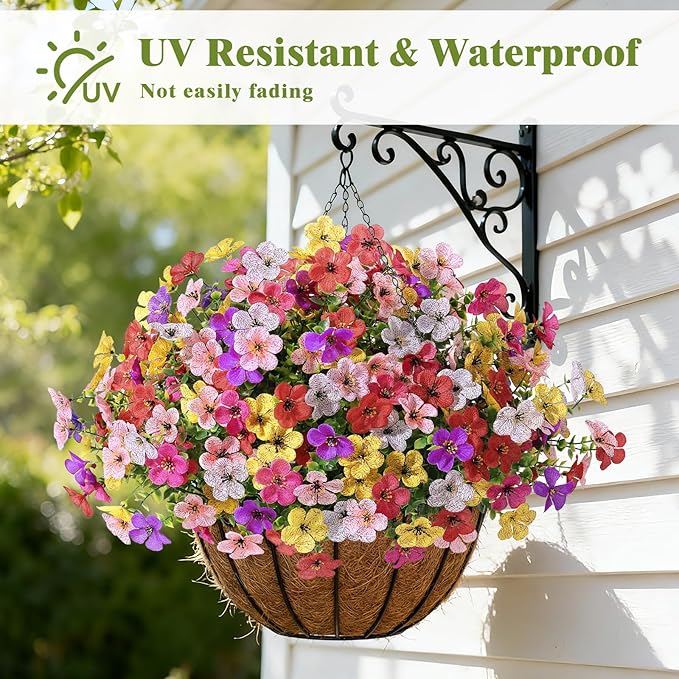 Alupssuc 20 Bundles Artificial Flowers for Outdoor Indoor Decoration, UV Resistant No Fade Fake Plants Eucalyptus, Colorful Faux Spring Flowers for Outside Yard Porch Patio Garden Home Window Box