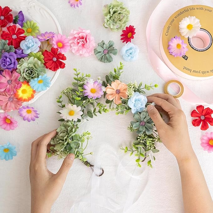 310Pcs Fake Flower Heads Mini Artificial Flower Bulk Silk Flowers for Decoration Small Faux Flower Heads Fabric Daisy Buds Floral for Crafts DIY Wedding Party Baby Shower Home Decor (Bright Colors)