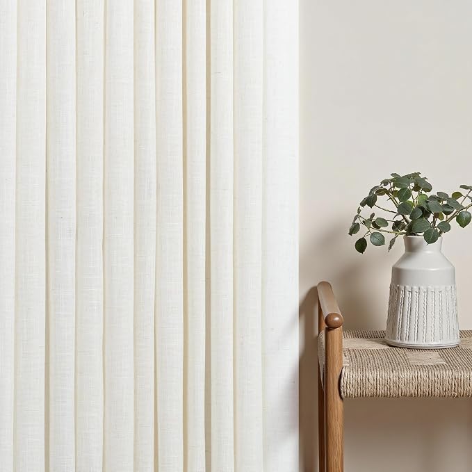 Cream Linen Pleated Curtains for Living Room Dining 63 Inch Length 2 Panels Light Filtering Neutral Modern Farmhouse Window Curtain Ivory Privacy Semi Sheer Natural Linen Drapes Pinch Pleat Back Tab