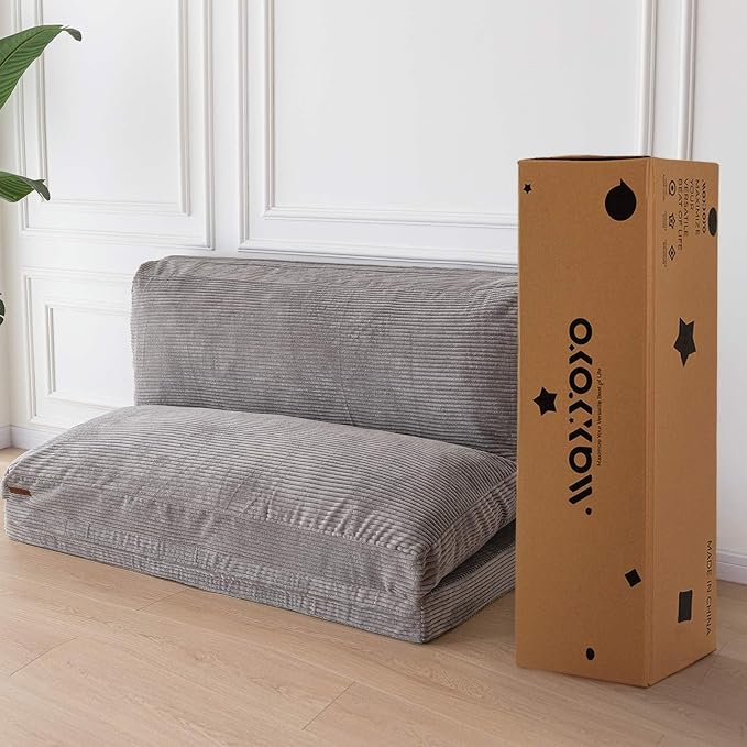MAXYOYO Folding Sofa Bed, Extra Thick and Long Floor Sofa Convertible Chair with Washable Cover, Floor Couch Lounge Bean Bag Bed for Living Room, Grey, 54x91 Inch