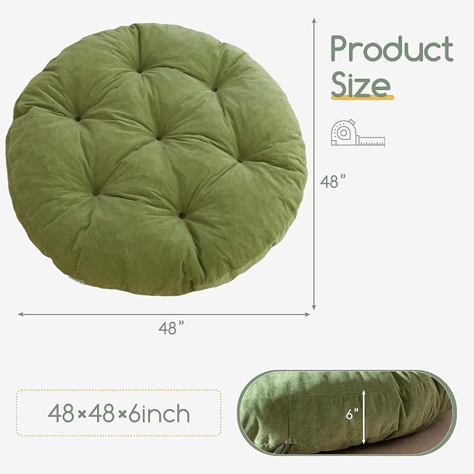 HIGOGOGO Papasan Chair Cushion with Chenille Cover (Without Chair), Soft Supportive Cushion, Green, 48 x 48 Inch