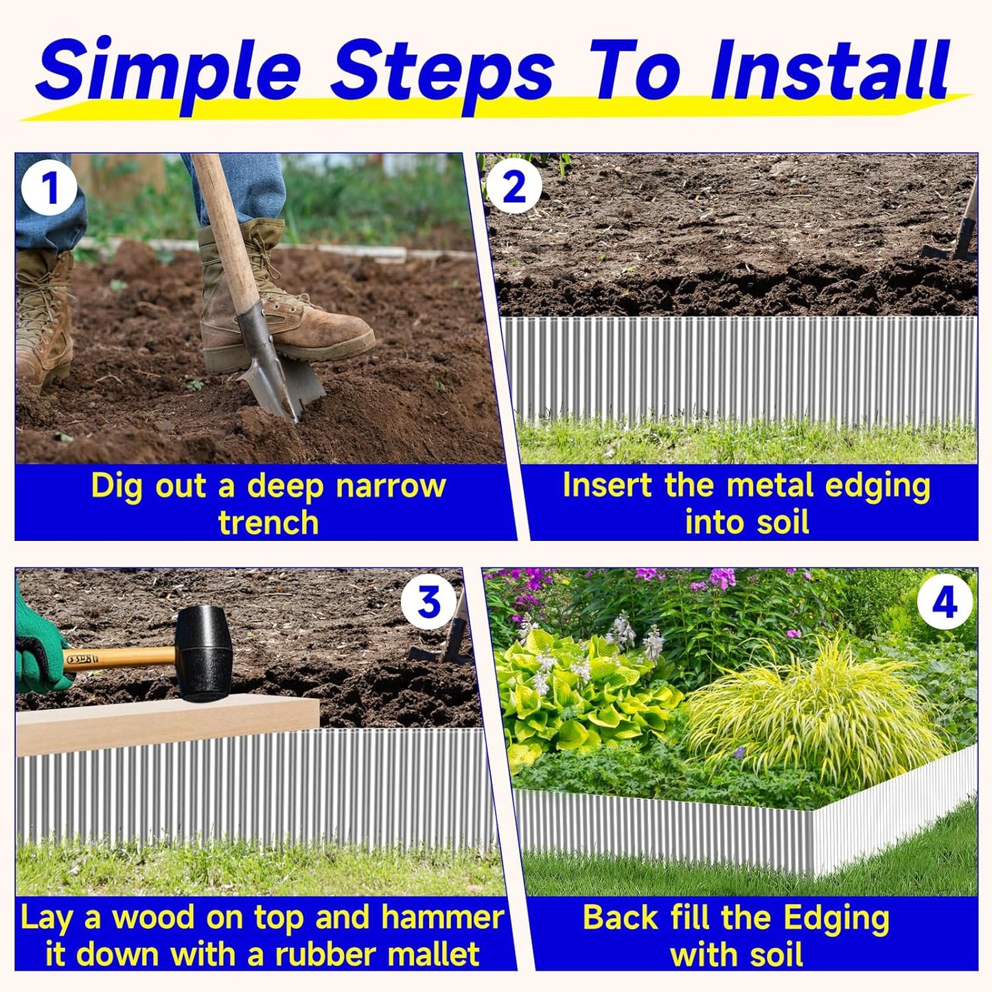 Corrugated Garden Edging,6"×40Ft Galvanized Steel Landscape Edging & Lawn Edging Border,Metal Garden Border for Flower Beds,Garden,Lawn,Raised Beds & Tree Surrounds(Silver)