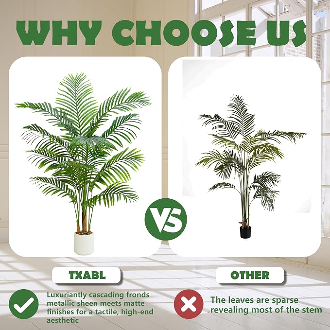 Artificial Palm Tree Indoor Plant 5FT Tall Fake Tropical Palm Tree in Pot, Real Bark Design Faux Areca Palm Tree for Home Office Living Room Bedroom Farmhouse Modern Outdoor Topiary Tree