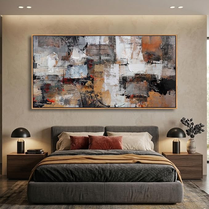 Wall Art for Living Room - Abstract Canvas Wall Decor, Modern Minimalist Painting in Black and White - Framed pictures for Bedroom, Office Artwork, Brown Bedroom Wall Decor Above Bed 29×58IN