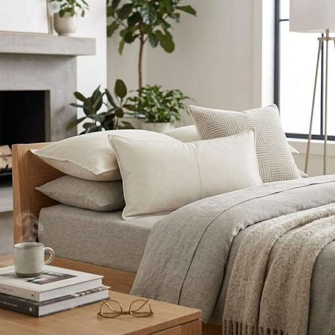 Genuine Leather Pillow Cover Case for Lumbar Throw Couch Pillows - Modern Farmhouse Decorative Sofa Thick & Soft Cushion Covers (White, 16" x 24")