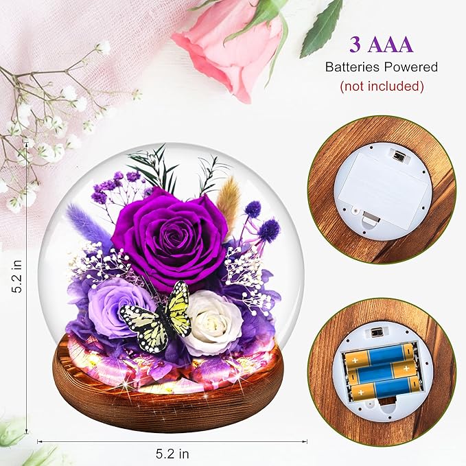 Purple Rose Gifts for Mom Birthday Gifts for Women | Forever Rose Mothers Day Gift for Grandma Mom Sister Daughter Wife Birthday | Fresh Flowers for Delivery Prime Real Flowers in Glass Dome