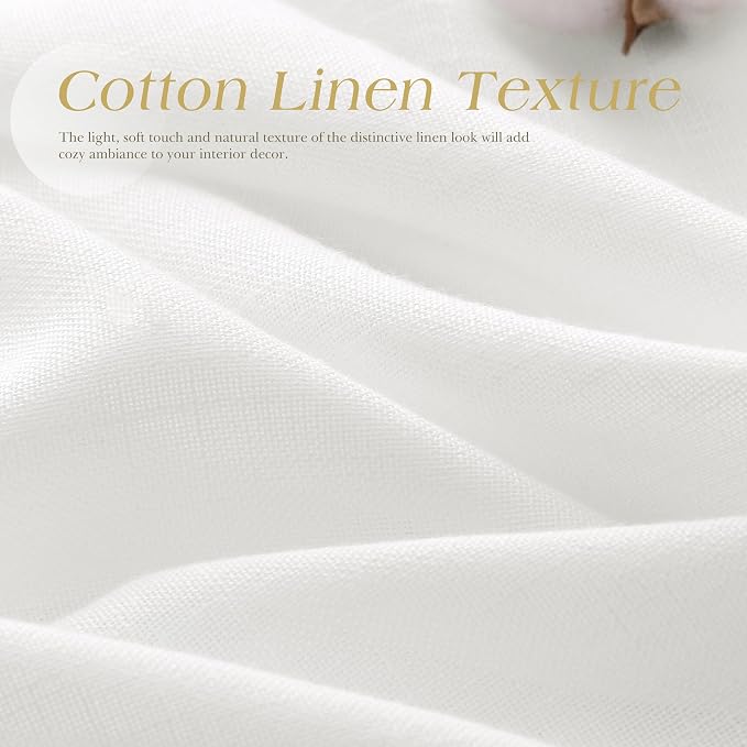 Off White Linen Curtains 84 inch Length for Living Room 2 Panels Set Soft Thick Textured Grommet Semi Sheer Light Filtering Window Curtain Burlap Look Rustic Farmhouse Home Privacy Drapes 52x84