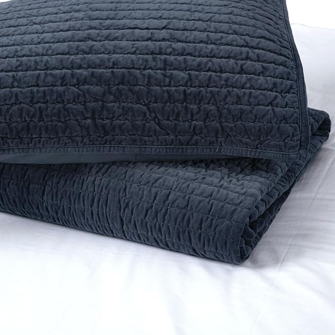 ELEGANT LIFE HOME Reversible Royal Cotton Velvet Pic-Stitch Bedding Quilt - King Size - 108'' x 92'' Dusty Blue