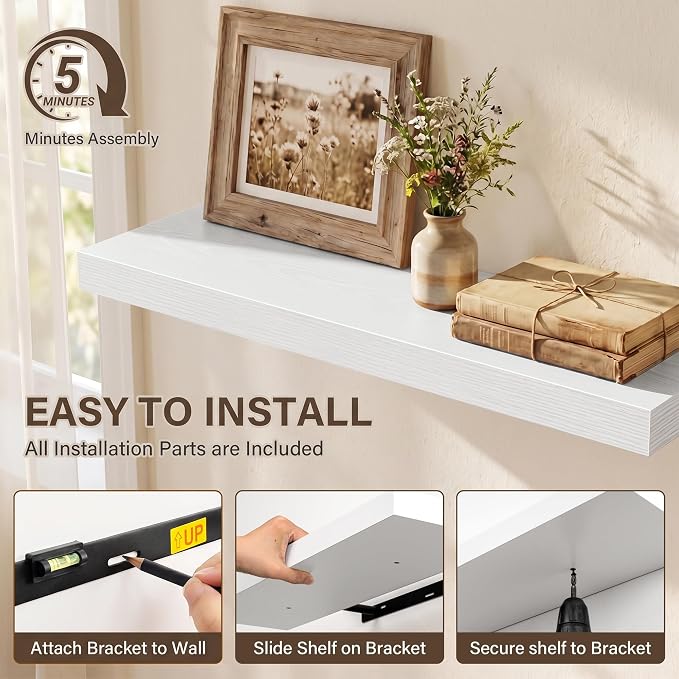 Acovy 40in Long Floating Shelves for Wall Set of 2, Wood Wall Shelves for Bathroom Bedroom Kitchen Living Room Laundry Room, Modern Floating Shelf for Home Decor