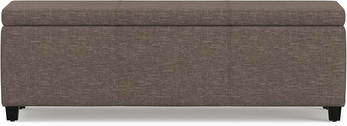 SIMPLIHOME Avalon Storage Ottoman Bench - 48" Wide x 16" High Upholstered Linen Look Fabric Rectangular Lift-Top Ottoman in Fawn Brown, Contemporary Bench for Living Room with High-Density Foam