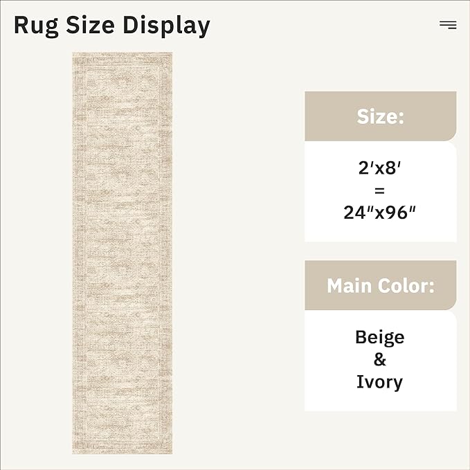 Soalmost Runner Rug 2'x8' Washable Non-Slip Runner Rugs for Kitchen Bathroom Laundry Room Beige Vintage Floor Carpet Runners for Hallway Entryway