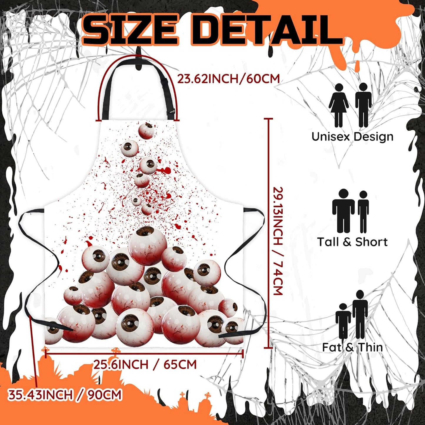 Happy Halloween Horror Apron Unisex, Adjustable Funny Kitchen Apron, Waterproof Scary Bloody Bib Aprons for Cosplay Party